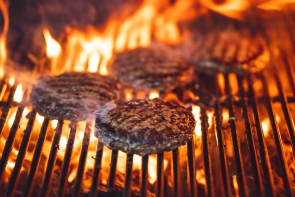 Burgers on a hot grill